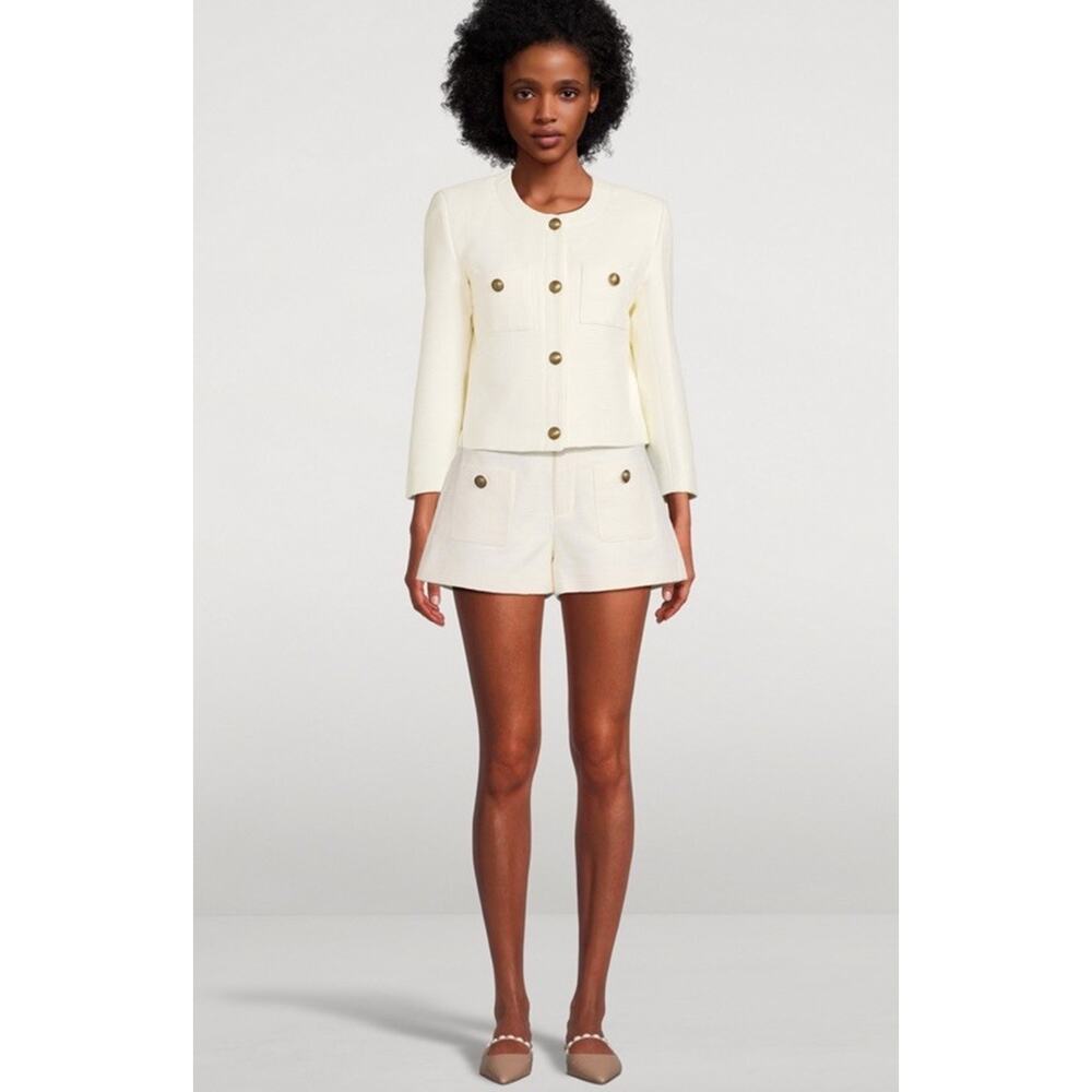 FRAME Cream Cotton Collarless Button Front Jacket Women’s Large - Picture 3 of 11